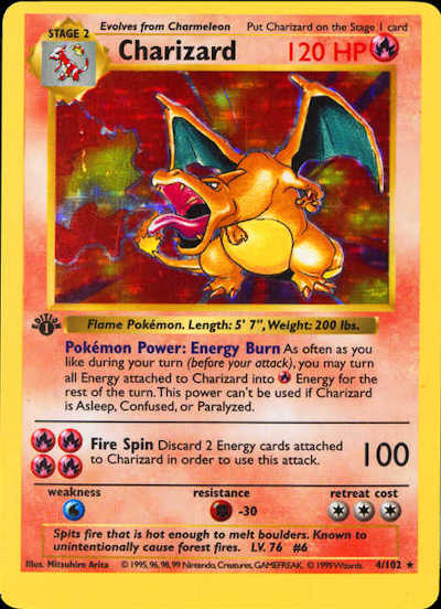 1999 Off Center Holo Charizard 1st Edition Shadowless Gem Mint