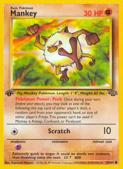 1st Edition Mankey from Jungle Set Pokemon Card Common