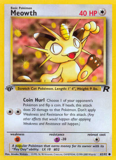 1st Edition Meowth from Team Rocket Set Pokemon Card Common