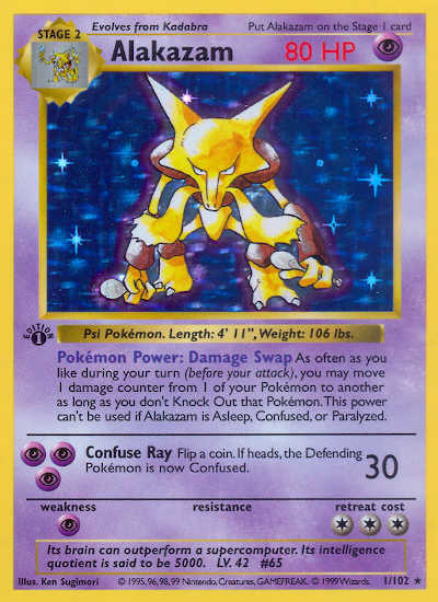 Base Set 1st edition Holo Rare Alakazam Pokemon