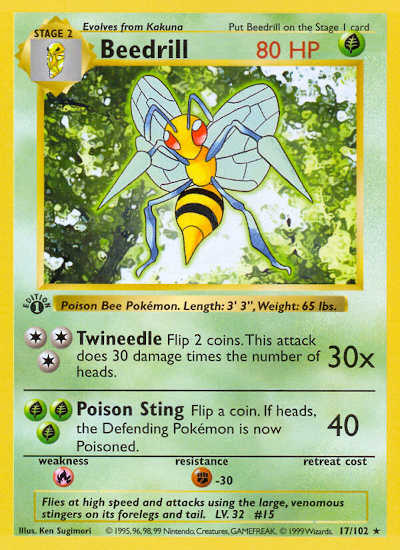 1st Edition Shadowless Beedrill Pokemon Card Value