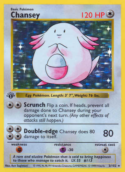 1st Edition Shadowless Chansey Pokemon Card Value