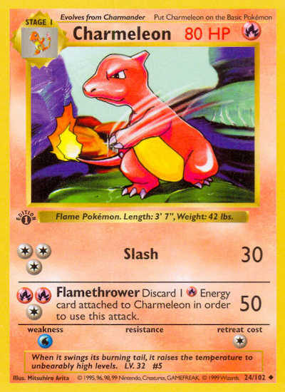 1st Edition Shadowless Charmeleon Pokemon Card Value