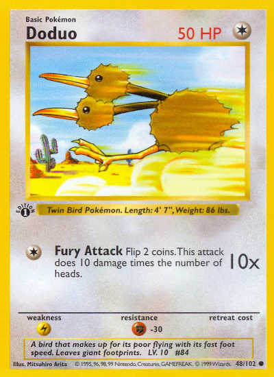 1st Edition Shadowless Doduo Pokemon Card Value
