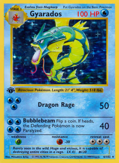 1st Edition Shadowless Gyarados Pokemon Card Value