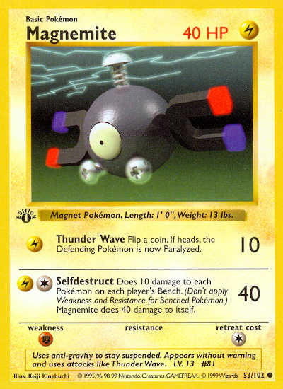 1st Edition Shadowless Magnemite Pokemon Card Value