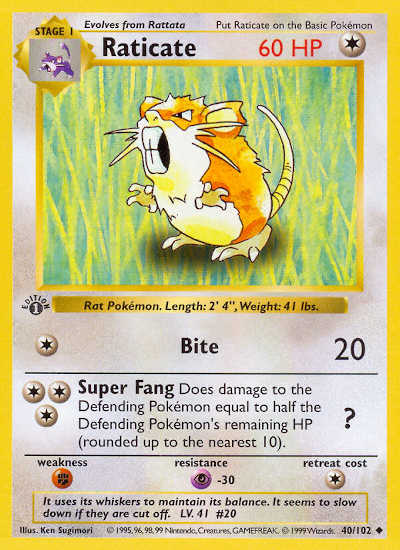 1st Edition Shadowless Raticate Pokemon Card Value