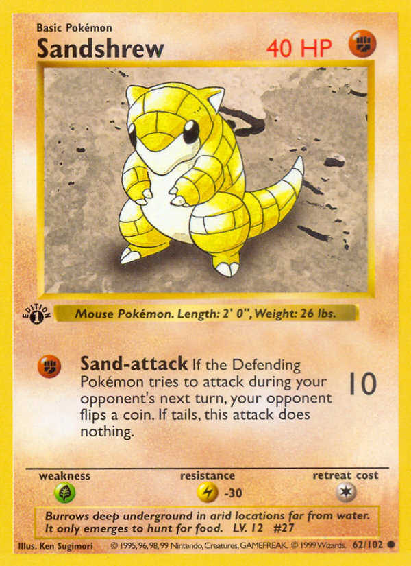 1st Edition Shadowless Sandshrew Pokemon Card Value