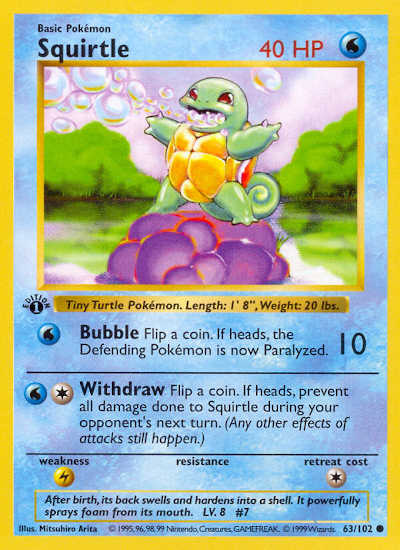 1st Edition Shadowless Squirtle Pokemon Card Value