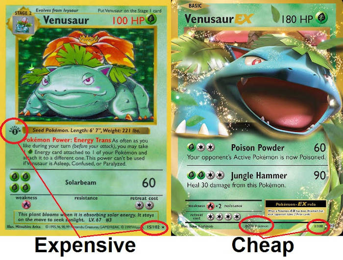 Expensive vs Cheap Venusaur Pokemon Card Diagram
