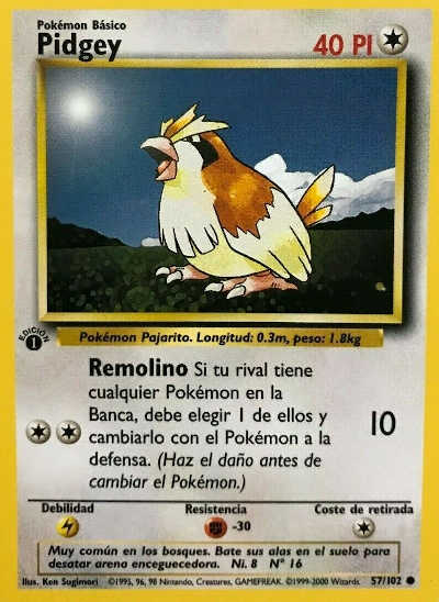 Spanish Pidgey Pokemon Card 1st edition base set number 57-102